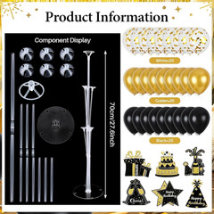 6 Sets Birthday Balloon Stand Kit for Table Happy Birthday Black Gold Balloon Ce