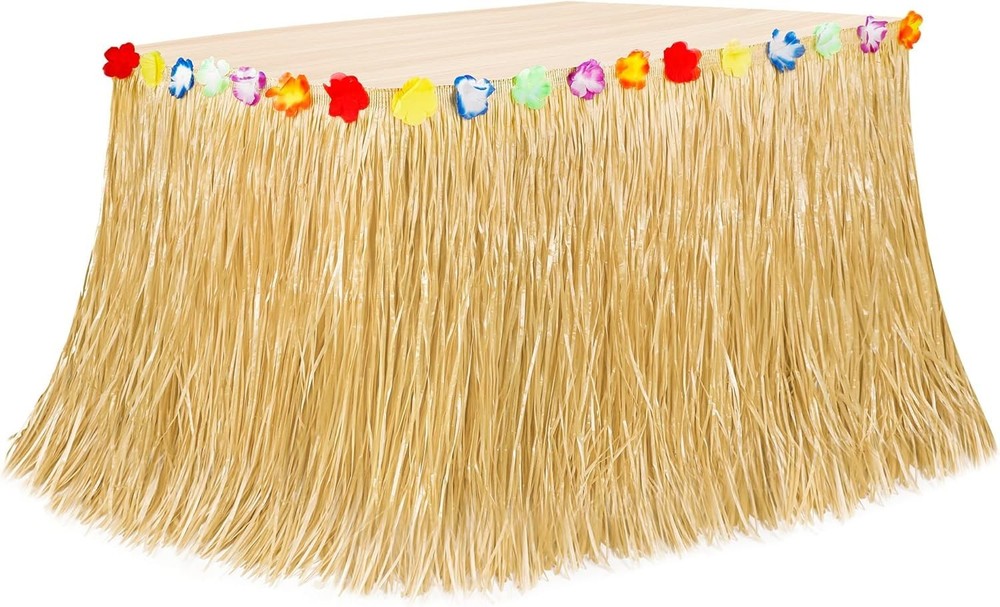 Luau Party Decorations, Natural Hawaiian Grass Table Skirt, Flower 108 X 29.5″ G