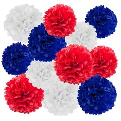Navy Blue Red White Tissue Paper Pom Poms Patriotic Hanging Decor 12 PCS
