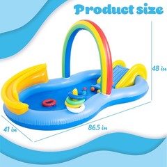 Inflatable Swimming Pool with Water Slide, Inflatable Play Center with Spray …