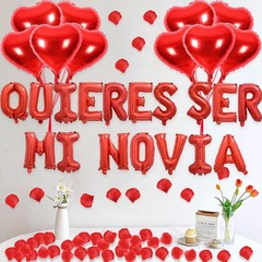 2 Set Red QUIERES SER MI NOVIA Balloons – 1200pcs Red Artificial Rose Petals …
