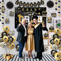 Party Spot！2026 Graduation Party Decorations-Class of 2026 Backdrop,Gold and Bla