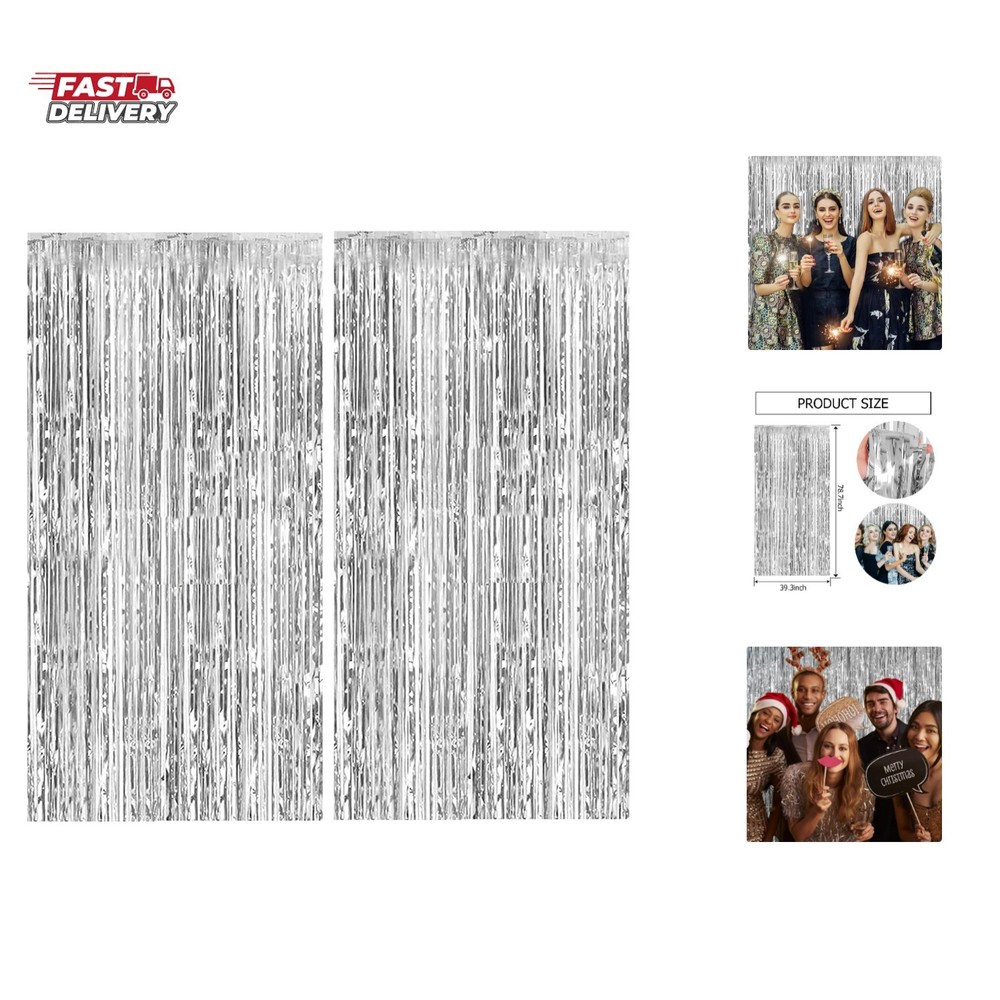 2 Pack Silver Backdrop Curtain Party Decorations Foil Fringe Backdrop Silver …