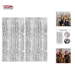 2 Pack Silver Backdrop Curtain Party Decorations Foil Fringe Backdrop Silver …