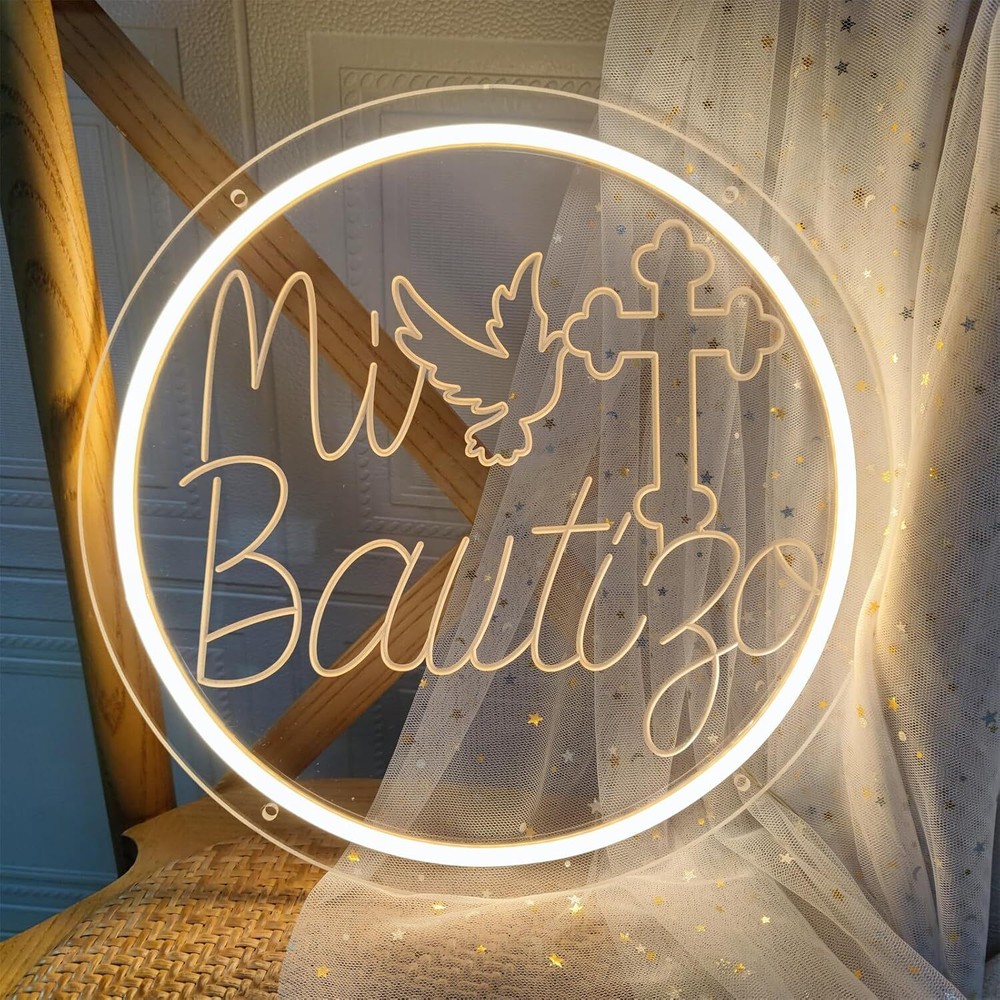 Mi Bautizo Neon Sign for Baptism Decorations, Wall Decor, 13.4 inches