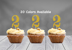 2nd Birthday Decoration Cupcake Toppers (SET of 12) 20 Glitter Colors Available