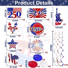 30 Pcs USA 250th Anniversary Red White Blue 4th of July Decorations Set Decor