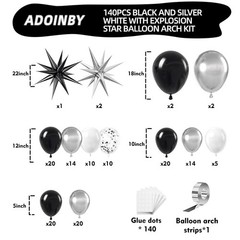 Black and Silver White Balloon Arch Kit, 140Pcs Explosion Star Black and Silv…
