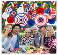 29PCS 4th of July Patriotic Decorations Set-Red/White/Blue Paper Fans USA 250