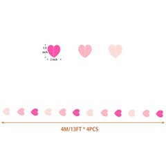 52Ft Pink Hearts Garland Bunting Banner Hanging Paper Streamer for Baby Showe…