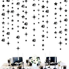 Black 40th Birthday Decorations Number 40 Circle Dot Twinkle Star