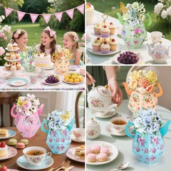 8 Pcs Tea Party Decorations, Flower Boxes Centerpiece Floral Teapot Vase Tabl…