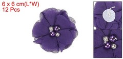 12Pcs 2″ Chiffon Flowers with Rhinestone Pearl Sewing Fabric Flower, Dark Purple