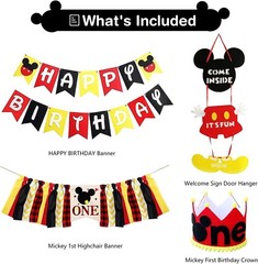 1st Birthday Cartoon Mouse Decorations – Banners, Balloons, Door Hanger, Crown..