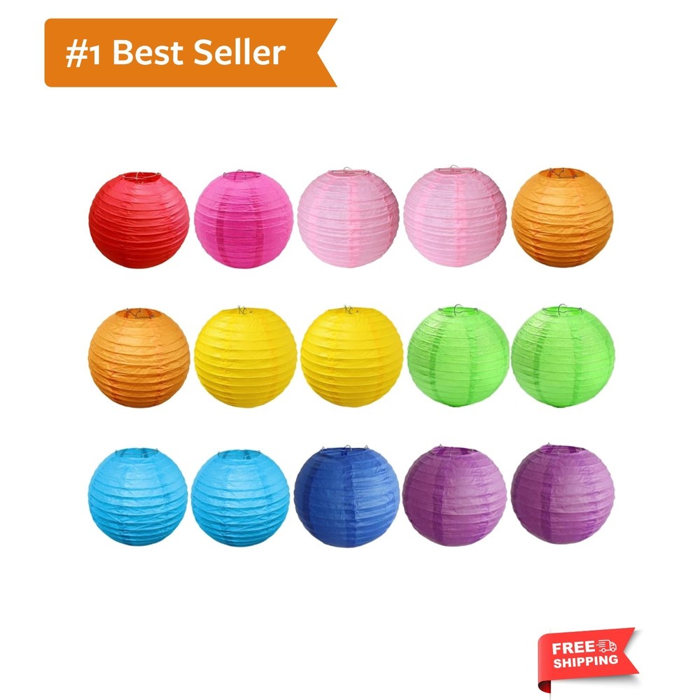 15pcs Colorful Paper Lanterns for Outdoor Indoor Party Decoration 12 inch
