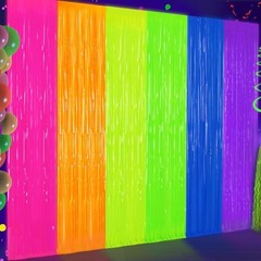 2 Pack Glow in The Dark Tinsel Curtains, Neon Party Decorations 3.3 x 6.6 Ft