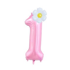 40-Inch Pink Number 1 Balloons With Daisy Balloons, 1st Birthday Pink 1