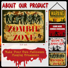 12 Pieces Halloween Zombie Beware Sign Set Halloween Party Haunted House Props C
