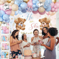 Bear Gender Reveal Balloon Boxes Decorations – 158Pcs Pink Blue Balloon Garland