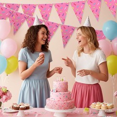 5 Pcs Donut Party Decorations Ice Cream Donut Pennant Banner Pink Confetti Sp…