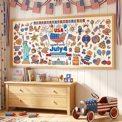 4th of July Coloring 72″ x 32″ (Rectangular) Blue-4th of July