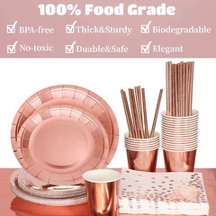 Bridal Shower Rose Gold Party Kit banner curtain balloon plate cup napkin straws