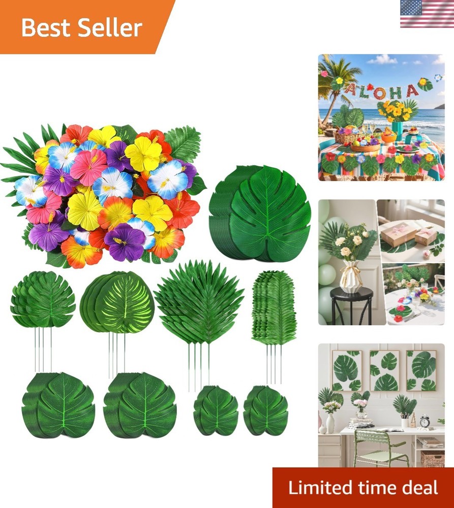 Lightweight 142Pcs Hibiscus & Palm Leaves – Perfect for Hawaiian Themed Parties