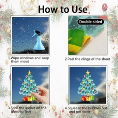 2 Sheets Gold Christmas Window Clings Large Winter Stickers Santa
