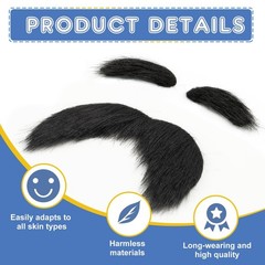 Black Fake Mustache and Eyebrows Set, Self Adhesive Fake Beard, Novelty Reali…