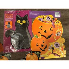 Vtg American Greetings Halloween Decoration Lot Scarecrow Black Cat Honeycomb