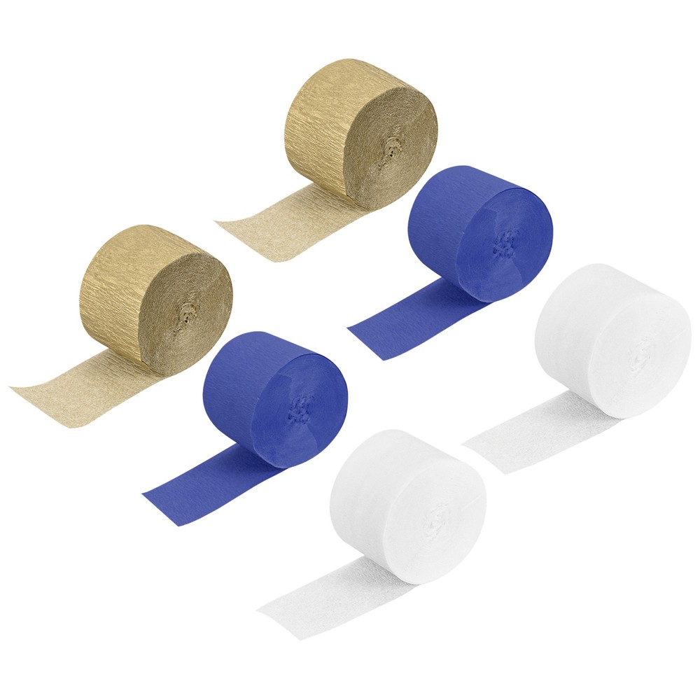 Crepe Paper 2 Inch x 27 Ft, Beige, Navy Blue, Gold, Pack of 6