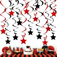 32 PCS Red Black Foil Star Hanging Swirl Streamers Ceiling Decorations