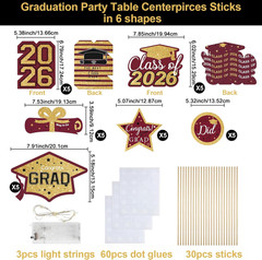 Graduation Decorations Class of 2026-30Pcs Maroon Gold Graduation Table Centerpi