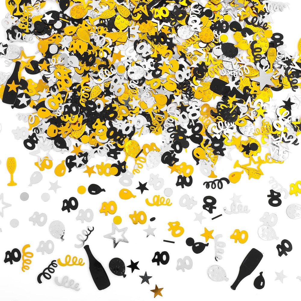 3000 PCS Black Gold Silver Number 40 Glitter Birthday Cake Confetti Scatter