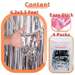 Silver Party Streamers 4 Pack Foil Fringe Curtain Backdrop 3.3×6.3 Feet Decor