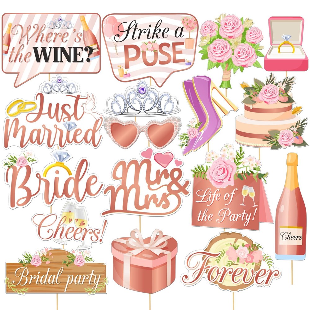 Wedding Party Photo Booth Props, Funny Bride Shower/Reception Party Selfie Pr…