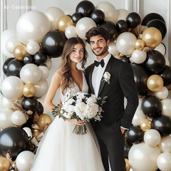 Black White Gold Balloon Arch Kit,Double Stuffed Pearl Sand White Balloon Garlan