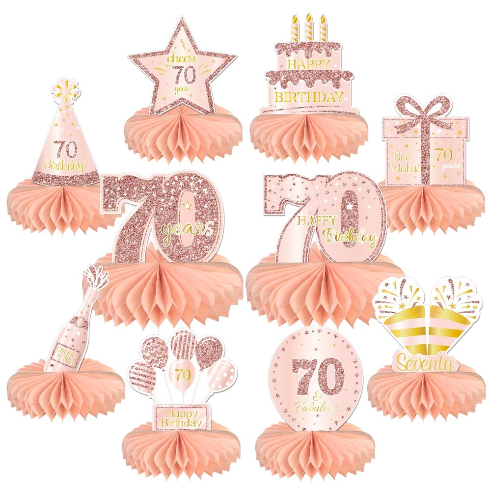 10PCS 70th Birthday Decorations Centerpieces for Table Rosegold 70