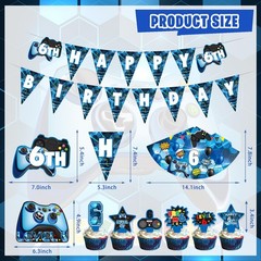 6th Birthday Decorations for Boys, 149Pcs Blue Video Game level 6 Party Suppl…