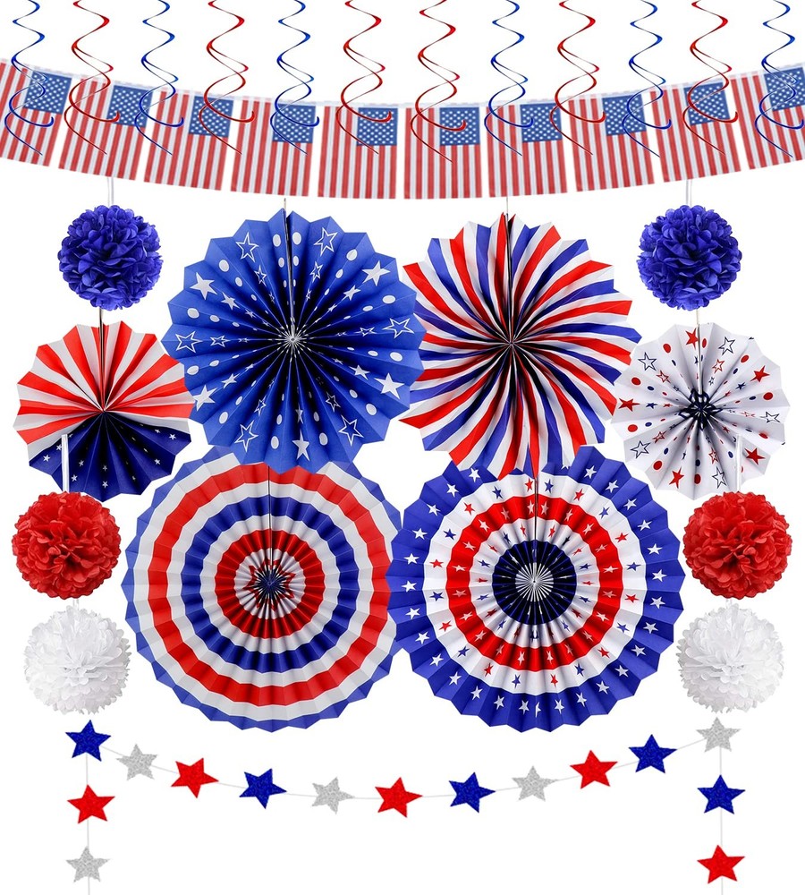 26Pcs 4th of July Decorations Patriotic Decor USA Flag String Red White Blue …