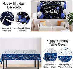 Black and Blue Birthday Decorations for Men Boys Women Girls, 75 PCS Blue and Si