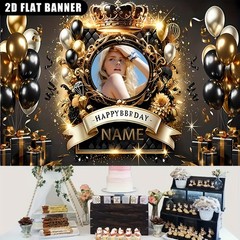 1pc 2D Crown Theme Personalized Custom Birthday Banner Backdrop Indoor♪