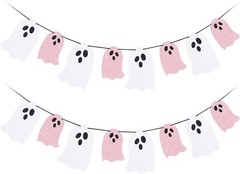 2 Pack Pink and White Halloween Ghost Garland Banner, Pink,white