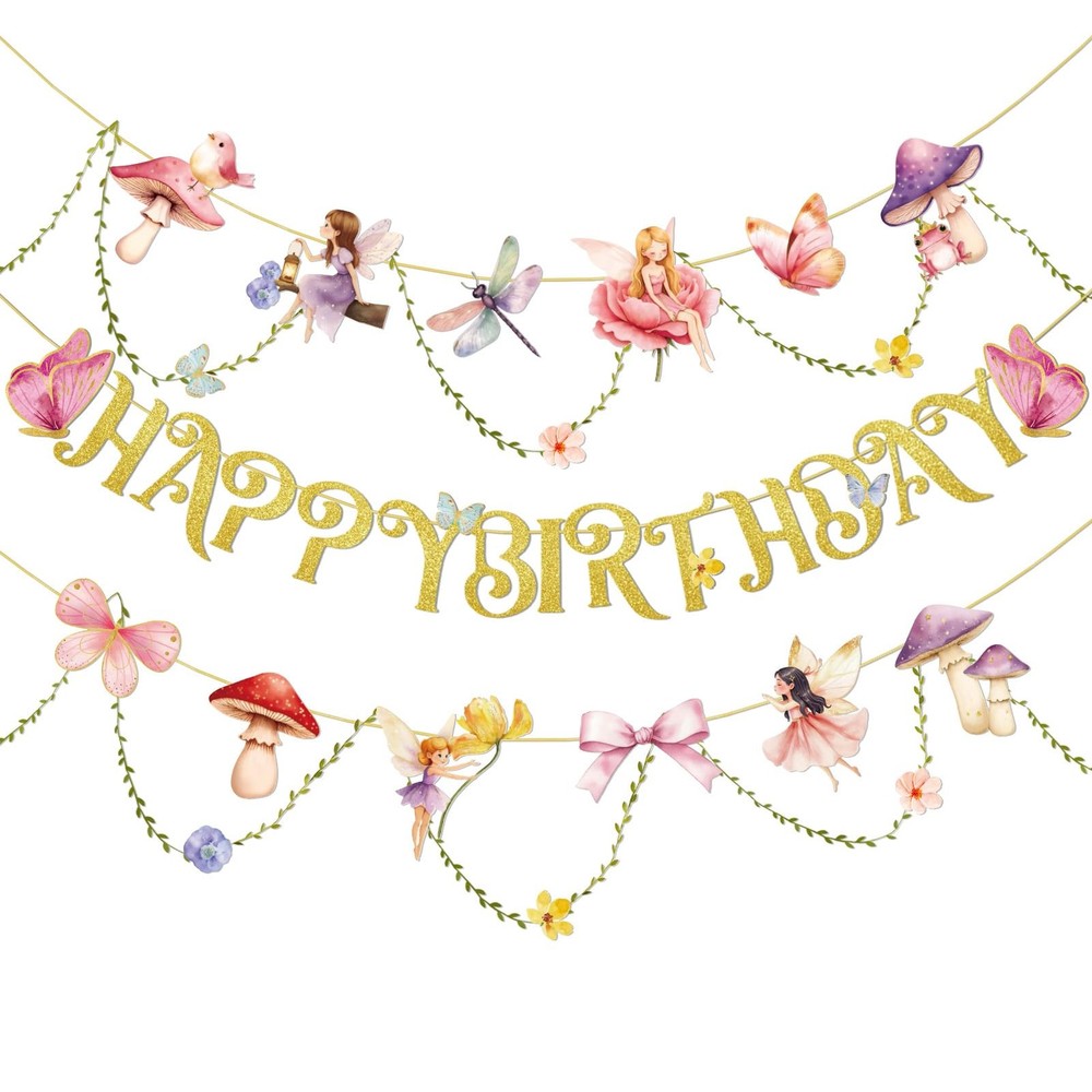 Paper Jazz Fairy Birthday Banner with 10ft (banners), 16ft (string),