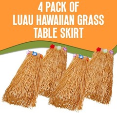 Hawaiian Luau Grass Table Skirt Set – 4 Pieces, 9ft x 29in Party Decor