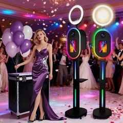 Photo Booth Station with Printer Enclosure,Selfie Kiosk Stand for Wedding Party