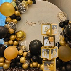 Gold Transparent Balloons Decor Baby Box Baby Blocks Decorations for Baby Shower