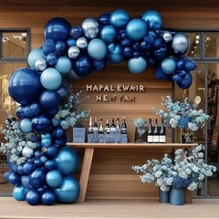Navy Royal Blue Balloon Arch Kit Double Stuffed Metallic Blue Balloon Garland…