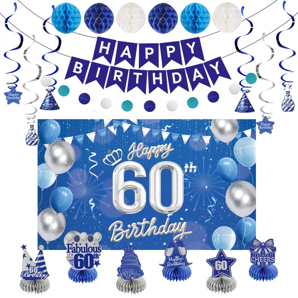 Happy 60th Party Decoration: Including Banner Backdrop, Party Table Centerpie…