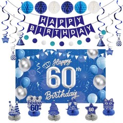 Happy 60th Party Decoration: Including Banner Backdrop, Party Table Centerpie…